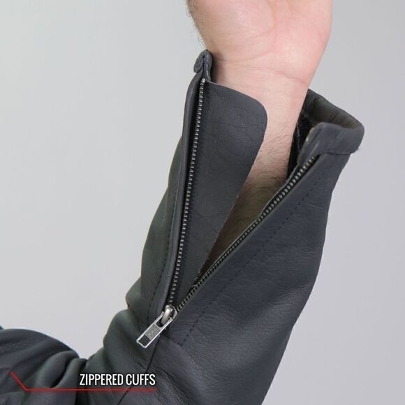 Men's Reflective Skull Leather Biker Jacket - Picture 5 of 9